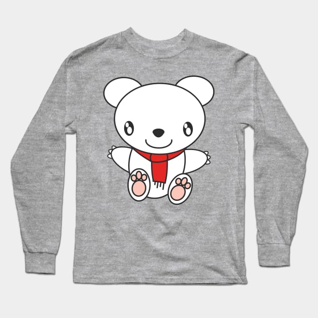 Cute Polar Bear with Red Scarf Long Sleeve T-Shirt by Ryphna